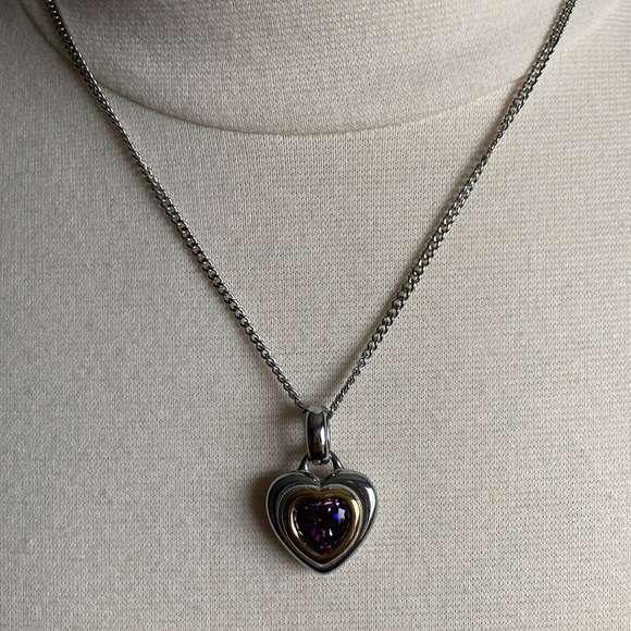 Silver and Purple Heart Pendant Necklace - Picture 3 of 3